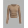 imageSOLY HUX Girls 3 Piece T Shirt Crew Neck Long Sleeve Ruched Crop Tops Slim Fit Solid Basic TeeBrown Khaki and Apricot