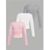 imageSOLY HUX Girls 3 Piece T Shirt Crew Neck Long Sleeve Ruched Crop Tops Slim Fit Solid Basic TeeGrey White Pink