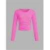 imageSOLY HUX Girls 3 Piece T Shirt Crew Neck Long Sleeve Ruched Crop Tops Slim Fit Solid Basic TeeHotpink White and Black