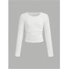 imageSOLY HUX Girls 3 Piece T Shirt Crew Neck Long Sleeve Ruched Crop Tops Slim Fit Solid Basic TeeHotpink White and Black