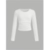 imageSOLY HUX Girls 3 Piece T Shirt Crew Neck Long Sleeve Ruched Crop Tops Slim Fit Solid Basic TeeMulticoloured