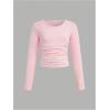 imageSOLY HUX Girls 3 Piece T Shirt Crew Neck Long Sleeve Ruched Crop Tops Slim Fit Solid Basic TeeMulticoloured