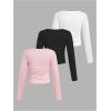 imageSOLY HUX Girls 3 Piece T Shirt Crew Neck Long Sleeve Ruched Crop Tops Slim Fit Solid Basic TeeMulticoloured