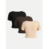 imageSOLY HUX Girls Crop Tops Cute Clothes 3 Pack Square Neck Short Sleeve T Shirts Basic Slim Fitted TeesBeige Brown Black
