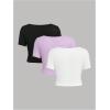 imageSOLY HUX Girls Crop Tops Cute Clothes 3 Pack Square Neck Short Sleeve T Shirts Basic Slim Fitted TeesMauve Purple Black White