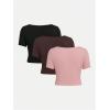 imageSOLY HUX Girls Crop Tops Cute Clothes 3 Pack Square Neck Short Sleeve T Shirts Basic Slim Fitted TeesPink Brown Black