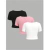 imageSOLY HUX Girls Crop Tops Cute Clothes 3 Pack Square Neck Short Sleeve T Shirts Basic Slim Fitted TeesWhite Pink Black