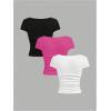 imageSOLY HUX Girls Short Sleeve T Shirts 3 Piece Basic Scoop Neck Tees Slim Fit Casual Summer TopsHot Pink White Black