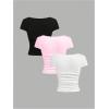 imageSOLY HUX Girls Short Sleeve T Shirts 3 Piece Basic Scoop Neck Tees Slim Fit Casual Summer TopsWhite Pink Black