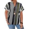 imageSOLY HUX Womens Plus Size Boho Short Sleeve Blouse V Neck Printed Casual Shirt TopsBlack Green Multi