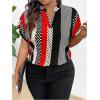 imageSOLY HUX Womens Plus Size Boho Short Sleeve Blouse V Neck Printed Casual Shirt TopsBlack Red Multi