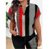 imageSOLY HUX Womens Plus Size Boho Short Sleeve Blouse V Neck Printed Casual Shirt TopsBlack Red Multi