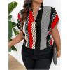 imageSOLY HUX Womens Plus Size Boho Short Sleeve Blouse V Neck Printed Casual Shirt TopsBlack Red Multi