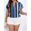 imageSOLY HUX Womens Plus Size Boho Short Sleeve Blouse V Neck Printed Casual Shirt TopsBlue Graphic
