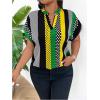 imageSOLY HUX Womens Plus Size Boho Short Sleeve Blouse V Neck Printed Casual Shirt TopsGreen Yellow Multi