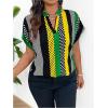 imageSOLY HUX Womens Plus Size Boho Short Sleeve Blouse V Neck Printed Casual Shirt TopsGreen Yellow Multi