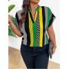 imageSOLY HUX Womens Plus Size Boho Short Sleeve Blouse V Neck Printed Casual Shirt TopsGreen Yellow Multi