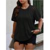 imageSOLY HUX Womens Plus Size Contrast Lace Short Sleeve Tee Round Neck Summer T Shirt TopsBlack Plain