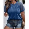 imageSOLY HUX Womens Plus Size Contrast Lace Short Sleeve Tee Round Neck Summer T Shirt TopsPlain Blue