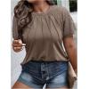 imageSOLY HUX Womens Plus Size Contrast Lace Short Sleeve Tee Round Neck Summer T Shirt TopsPlain Brown