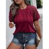 imageSOLY HUX Womens Plus Size Contrast Lace Short Sleeve Tee Round Neck Summer T Shirt TopsPlain Burgundy