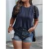 imageSOLY HUX Womens Plus Size Contrast Lace Short Sleeve Tee Round Neck Summer T Shirt TopsPlain Dark Blue