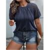 imageSOLY HUX Womens Plus Size Contrast Lace Short Sleeve Tee Round Neck Summer T Shirt TopsPlain Dark Blue