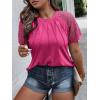 imageSOLY HUX Womens Plus Size Contrast Lace Short Sleeve Tee Round Neck Summer T Shirt TopsPlain Hotpink