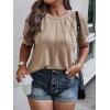 imageSOLY HUX Womens Plus Size Contrast Lace Short Sleeve Tee Round Neck Summer T Shirt TopsPlain Khaki