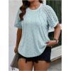imageSOLY HUX Womens Plus Size Contrast Lace Short Sleeve Tee Round Neck Summer T Shirt TopsPlain Light Blue