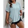 imageSOLY HUX Womens Plus Size Contrast Lace Short Sleeve Tee Round Neck Summer T Shirt TopsPlain Light Blue
