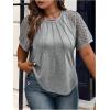 imageSOLY HUX Womens Plus Size Contrast Lace Short Sleeve Tee Round Neck Summer T Shirt TopsPlain Light Grey