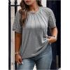 imageSOLY HUX Womens Plus Size Contrast Lace Short Sleeve Tee Round Neck Summer T Shirt TopsPlain Light Grey