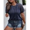imageSOLY HUX Womens Plus Size Contrast Lace Short Sleeve Tee Round Neck Summer T Shirt TopsPlain Navy Blue
