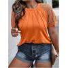 imageSOLY HUX Womens Plus Size Contrast Lace Short Sleeve Tee Round Neck Summer T Shirt TopsPlain Orange