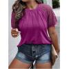 imageSOLY HUX Womens Plus Size Contrast Lace Short Sleeve Tee Round Neck Summer T Shirt TopsPlain Purple