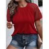 imageSOLY HUX Womens Plus Size Contrast Lace Short Sleeve Tee Round Neck Summer T Shirt TopsPlain Red