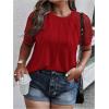 imageSOLY HUX Womens Plus Size Contrast Lace Short Sleeve Tee Round Neck Summer T Shirt TopsPlain Red