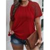 imageSOLY HUX Womens Plus Size Contrast Lace Short Sleeve Tee Round Neck Summer T Shirt TopsPlain Red