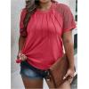 imageSOLY HUX Womens Plus Size Contrast Lace Short Sleeve Tee Round Neck Summer T Shirt TopsPlain Watermelon Pink