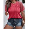 imageSOLY HUX Womens Plus Size Contrast Lace Short Sleeve Tee Round Neck Summer T Shirt TopsPlain Watermelon Pink