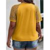 imageSOLY HUX Womens Plus Size Contrast Lace Short Sleeve Tee Round Neck Summer T Shirt TopsPlain Yellow