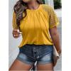 imageSOLY HUX Womens Plus Size Contrast Lace Short Sleeve Tee Round Neck Summer T Shirt TopsPlain Yellow