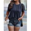 imageSOLY HUX Womens Plus Size Contrast Lace Short Sleeve Tee Round Neck Summer T Shirt TopsPure Dark Blue