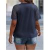 imageSOLY HUX Womens Plus Size Contrast Lace Short Sleeve Tee Round Neck Summer T Shirt TopsPure Dark Blue