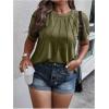 imageSOLY HUX Womens Plus Size Contrast Lace Short Sleeve Tee Round Neck Summer T Shirt TopsSolid Army Green