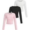 imageSOLY HUX Girls 3 Piece T Shirt Crew Neck Long Sleeve Ruched Crop Tops Slim Fit Solid Basic TeeMulticoloured