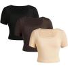 imageSOLY HUX Girls Crop Tops Cute Clothes 3 Pack Square Neck Short Sleeve T Shirts Basic Slim Fitted TeesBeige Brown Black