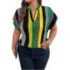imageSOLY HUX Womens Plus Size Boho Short Sleeve Blouse V Neck Printed Casual Shirt TopsGreen Yellow Multi