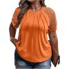 imageSOLY HUX Womens Plus Size Contrast Lace Short Sleeve Tee Round Neck Summer T Shirt TopsPlain Orange